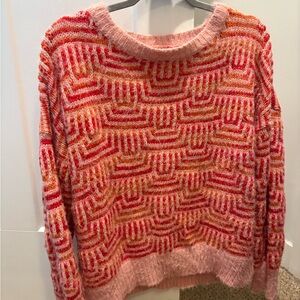 Vici Pink and Orange Geometric Knit Sweater